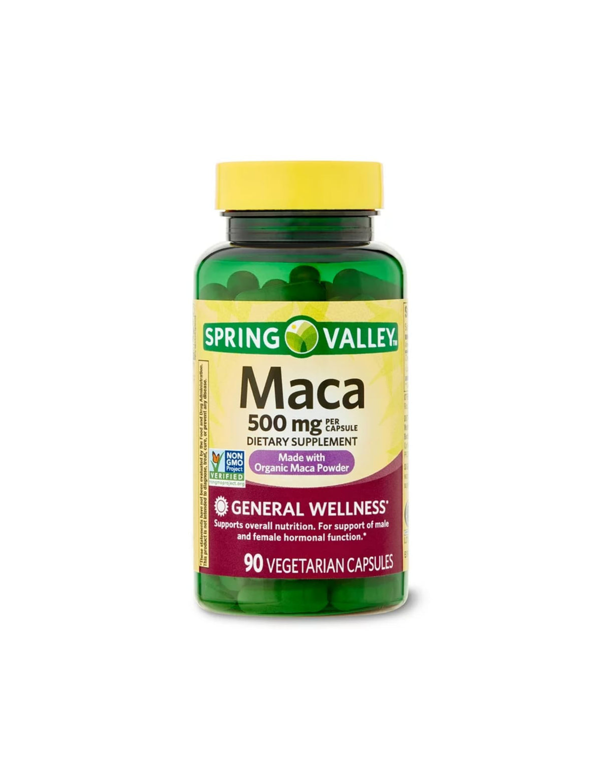 Emballage des capsules de maca racine 500mg avec informations nutritionnelles