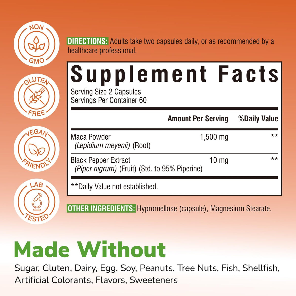 Emballage des capsules de maca Vitalibre, 120 capsules