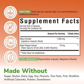 Emballage des capsules de maca Vitalibre, 120 capsules