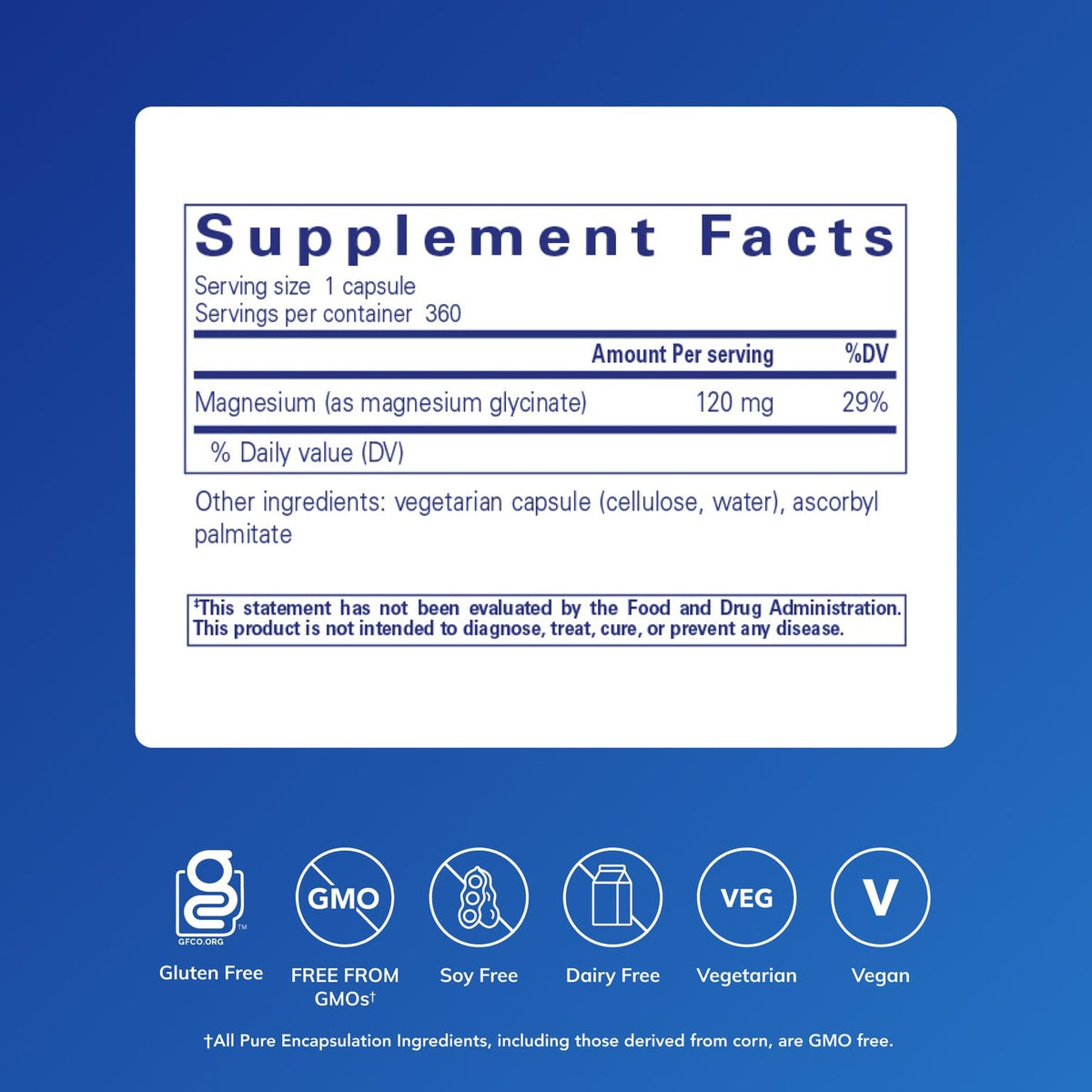 Emballage des capsules de Magnésium Glycinate Pure Encapsulations