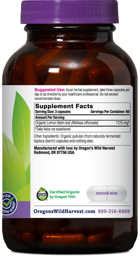 Emballage des capsules de Mélisse Oregon's Wild Harvest avec description