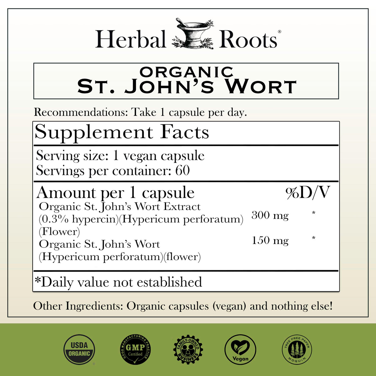 Emballage des Capsules de Millepertuis Bio Herbal Roots