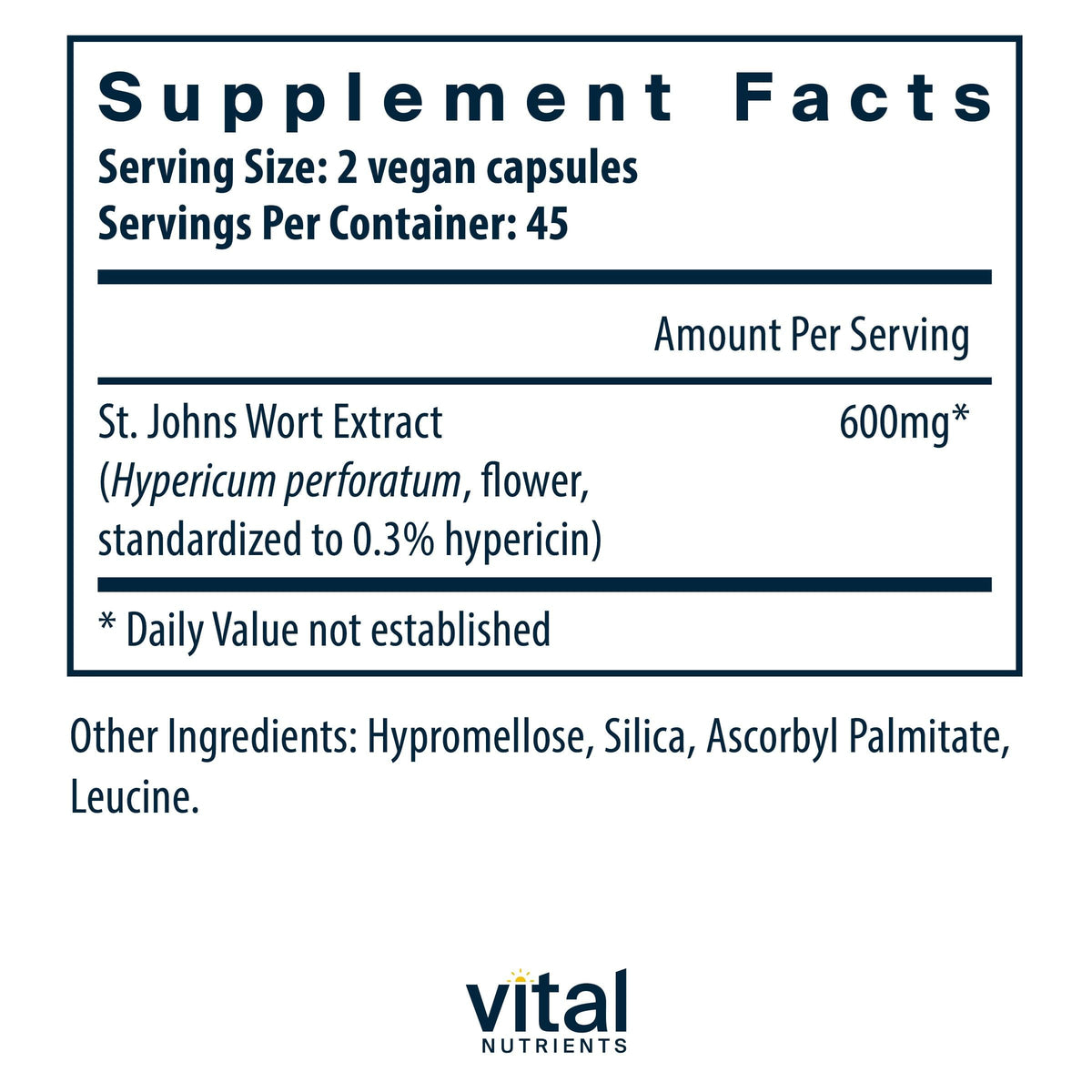 Emballage des capsules de Millepertuis Vital Nutrients
