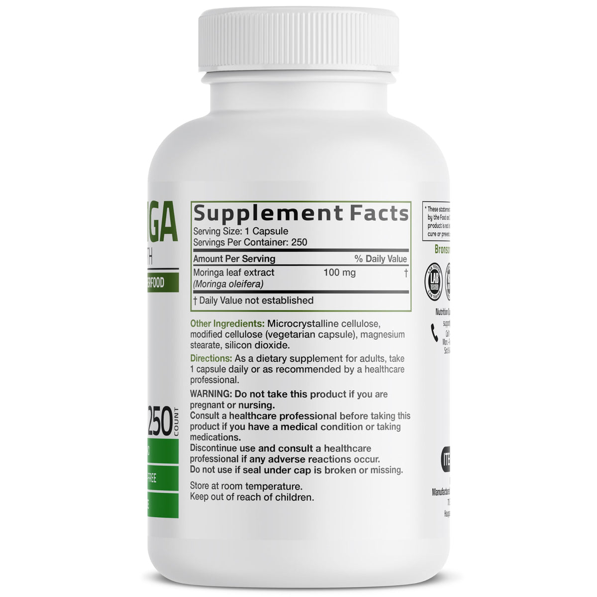 Emballage des capsules de Moringa Bronson
