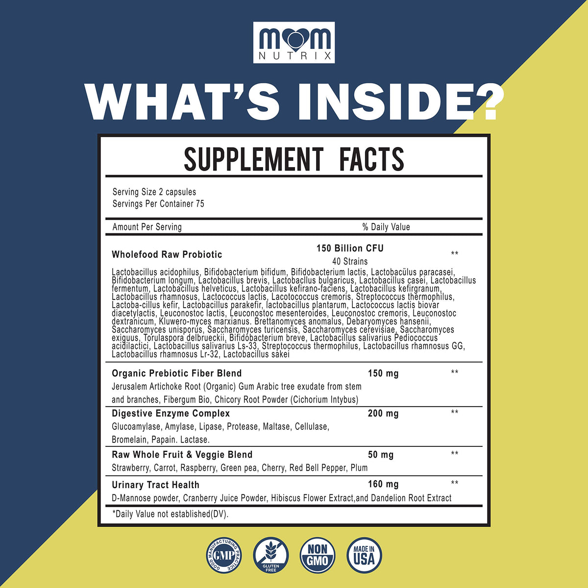 Emballage des capsules de probiotiques Generic avec informations nutritionnelles