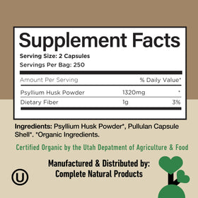 Emballage des capsules de psyllium biologique 500 unités