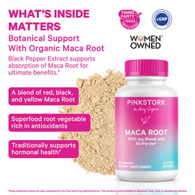 Emballage des capsules de racine de maca bio Pink Stork, 1500 mg