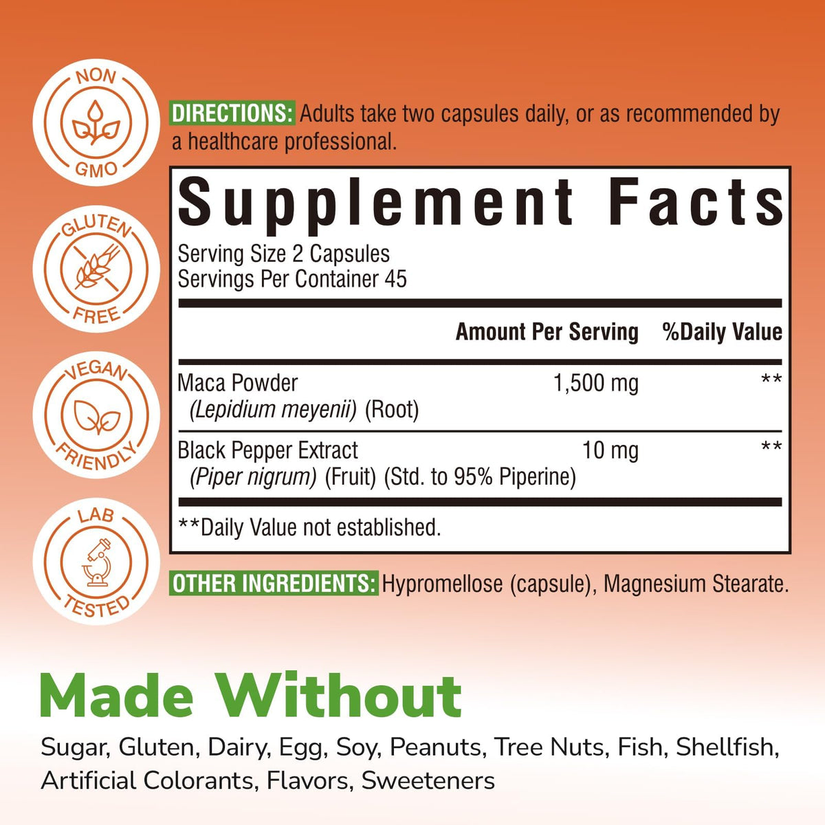 Emballage des capsules de racine de maca Vitalibre