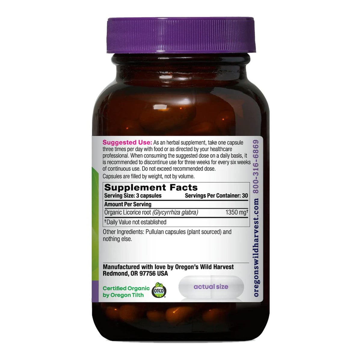 Emballage des capsules de réglisse bio Oregon's Wild Harvest
