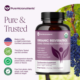 Emballage des capsules de resvératrol Pure Micronutrients sur une table