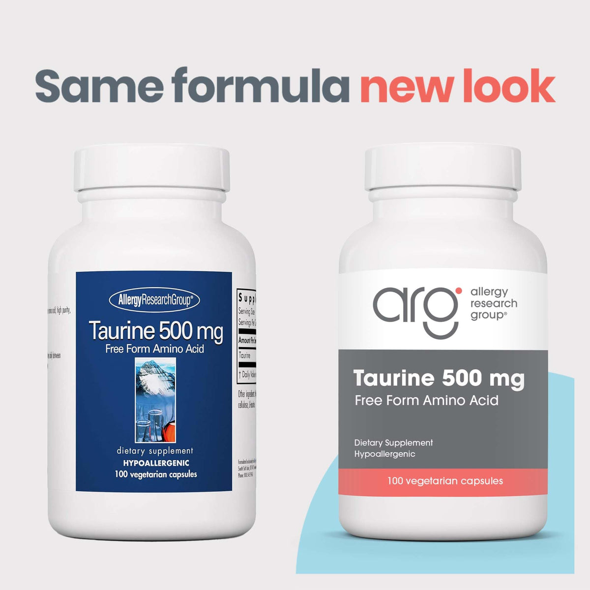 Emballage des capsules de Taurine 500 mg d'Allergy Research Group