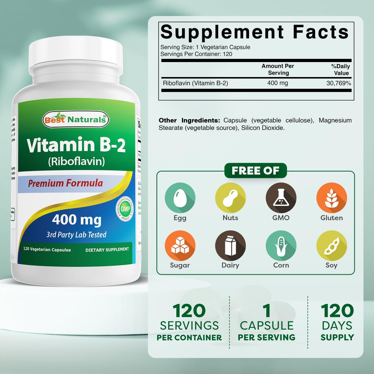 Emballage des capsules de Vitamine B2 400mg Best Naturals