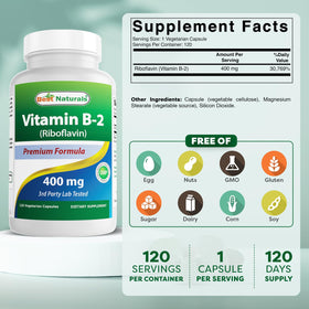 Emballage des capsules de Vitamine B2 400mg Best Naturals