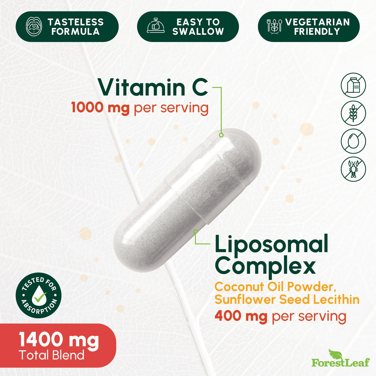 Emballage des capsules de vitamine C ForestLeaf 1400mg