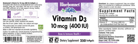 Emballage des Capsules de Vitamine D3 BlueBonnet 250 unités