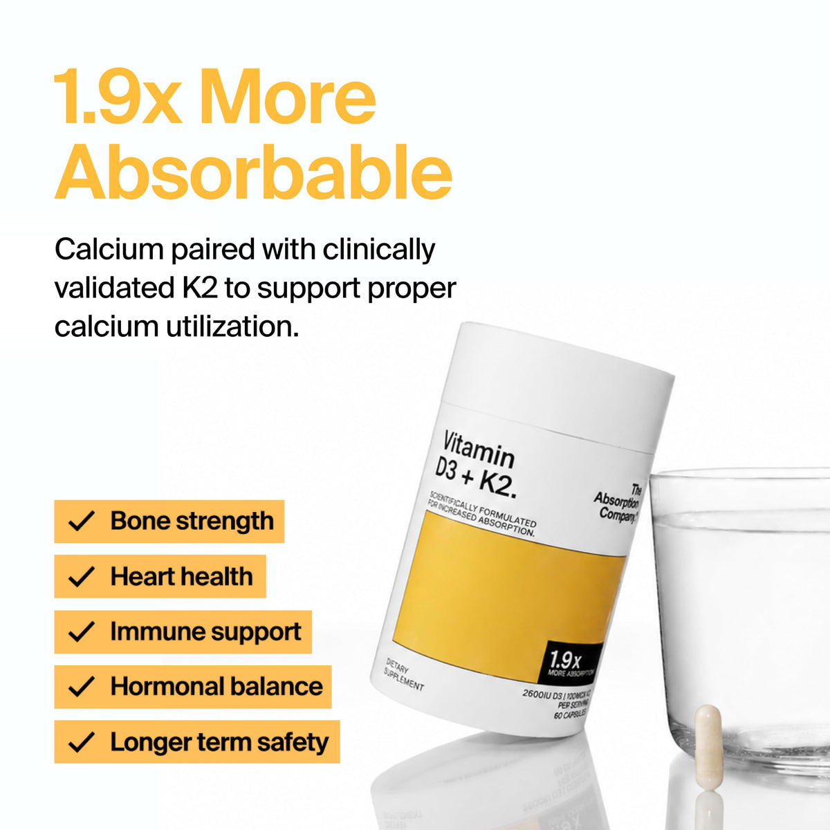 Emballage des Capsules de Vitamine D3 K2-60 de The Absorption Company
