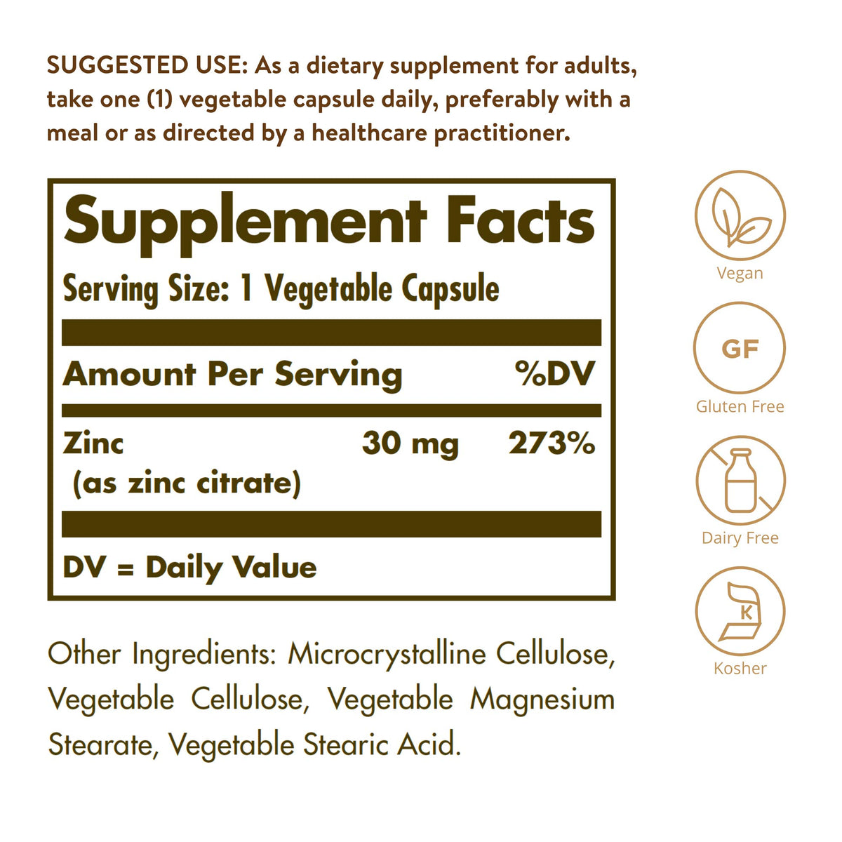 Emballage des capsules de Zinc Citrate Solgar