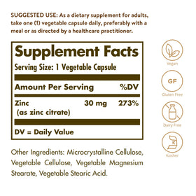 Emballage des capsules de Zinc Citrate Solgar