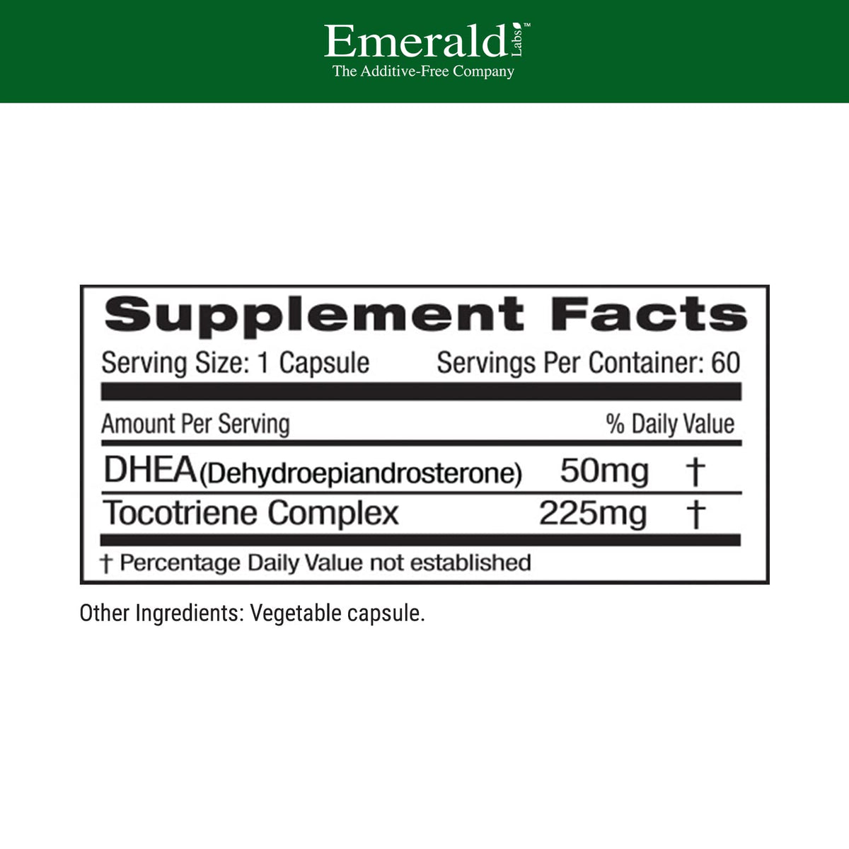 Emballage des capsules DHEA 50mg d'Emerald Laboratories