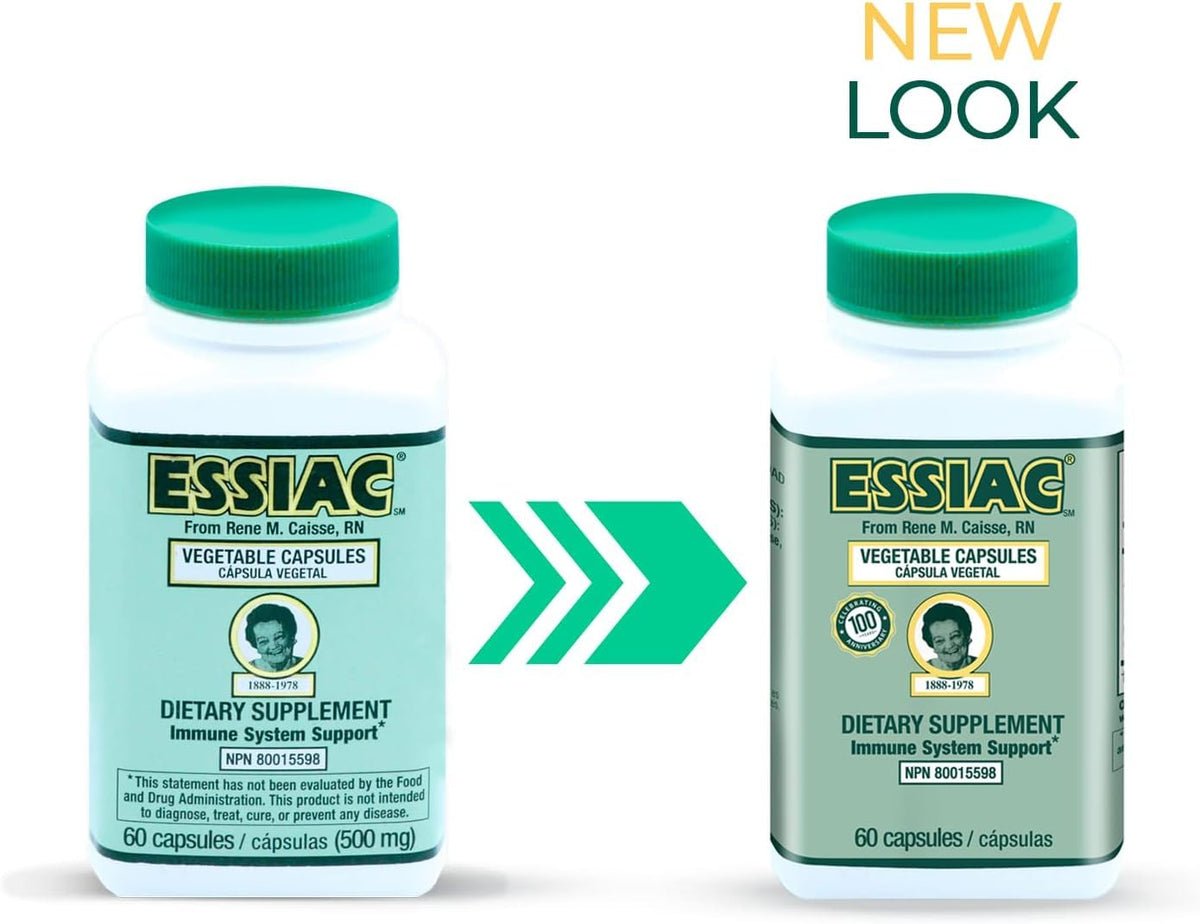 Emballage des Capsules Essiac avec illustration des ingrédients