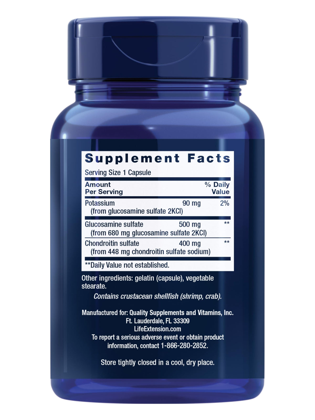Emballage des Capsules Glucosamine/Chondroitin Life Extension