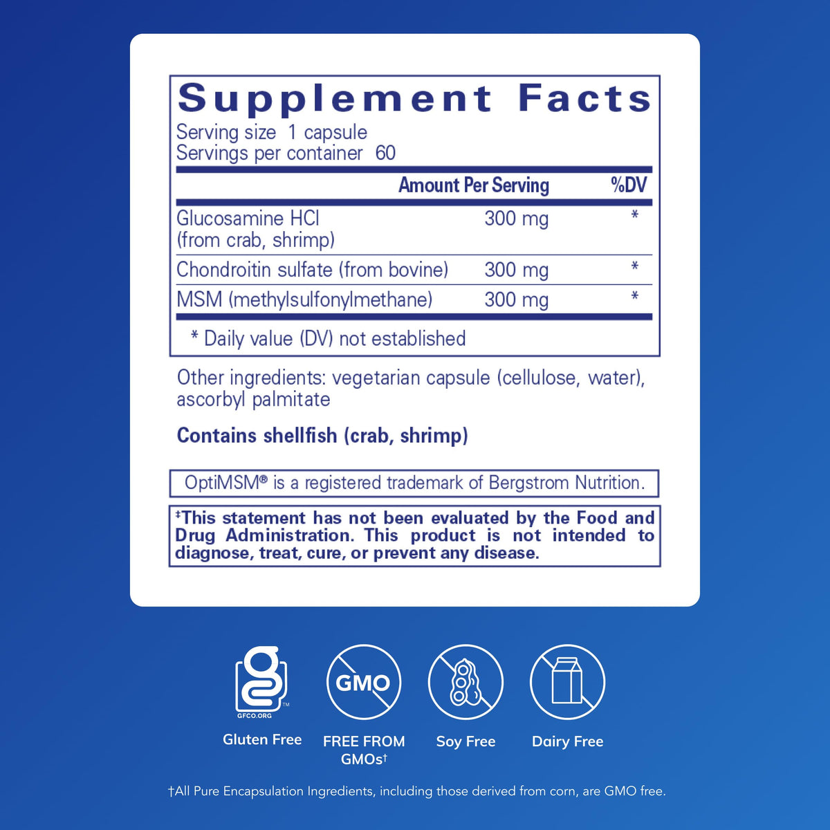 Emballage des capsules Glucosamine Chondroitin Pure Encapsulations, 60 capsules