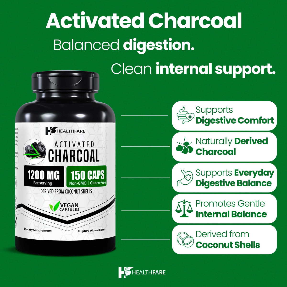 Emballage des capsules Healthfare Charbon Actif 1200mg