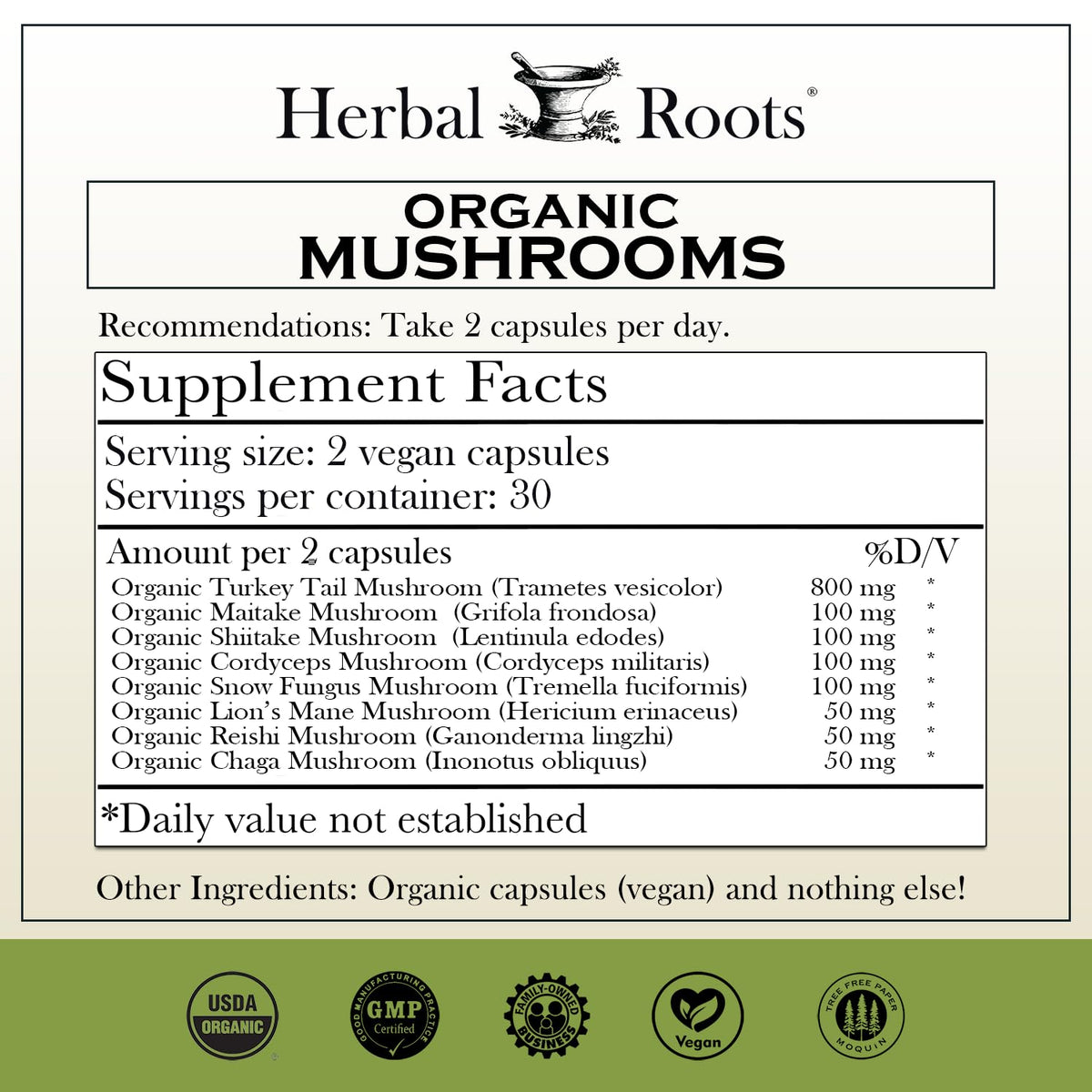 Emballage des capsules Herbal Roots, 60 unités