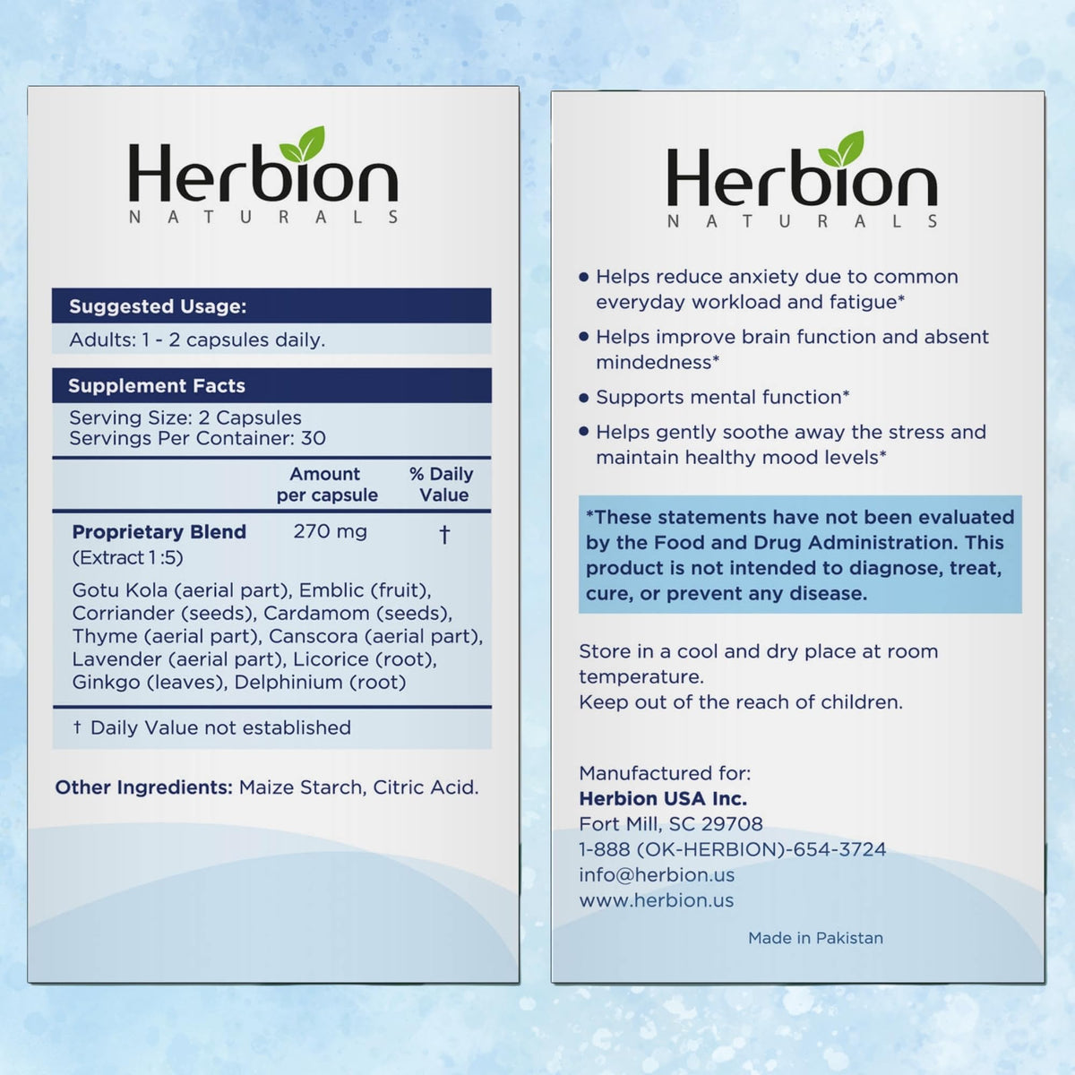 Emballage des capsules HERBION avec Ginkgo Biloba