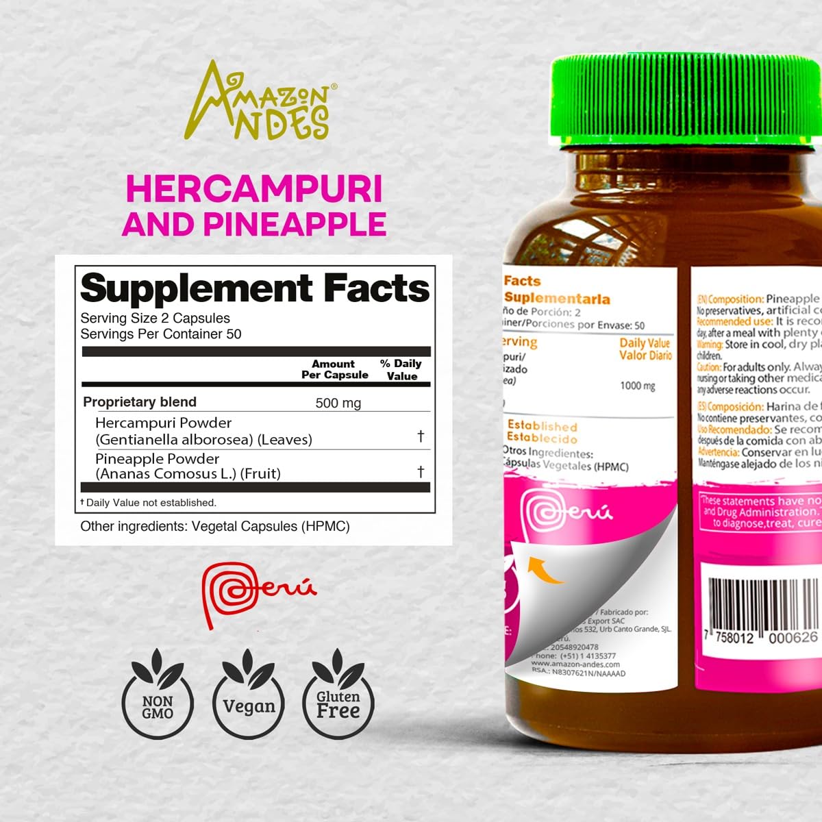 Emballage des capsules Hercampuri 1500mg, vue de côté