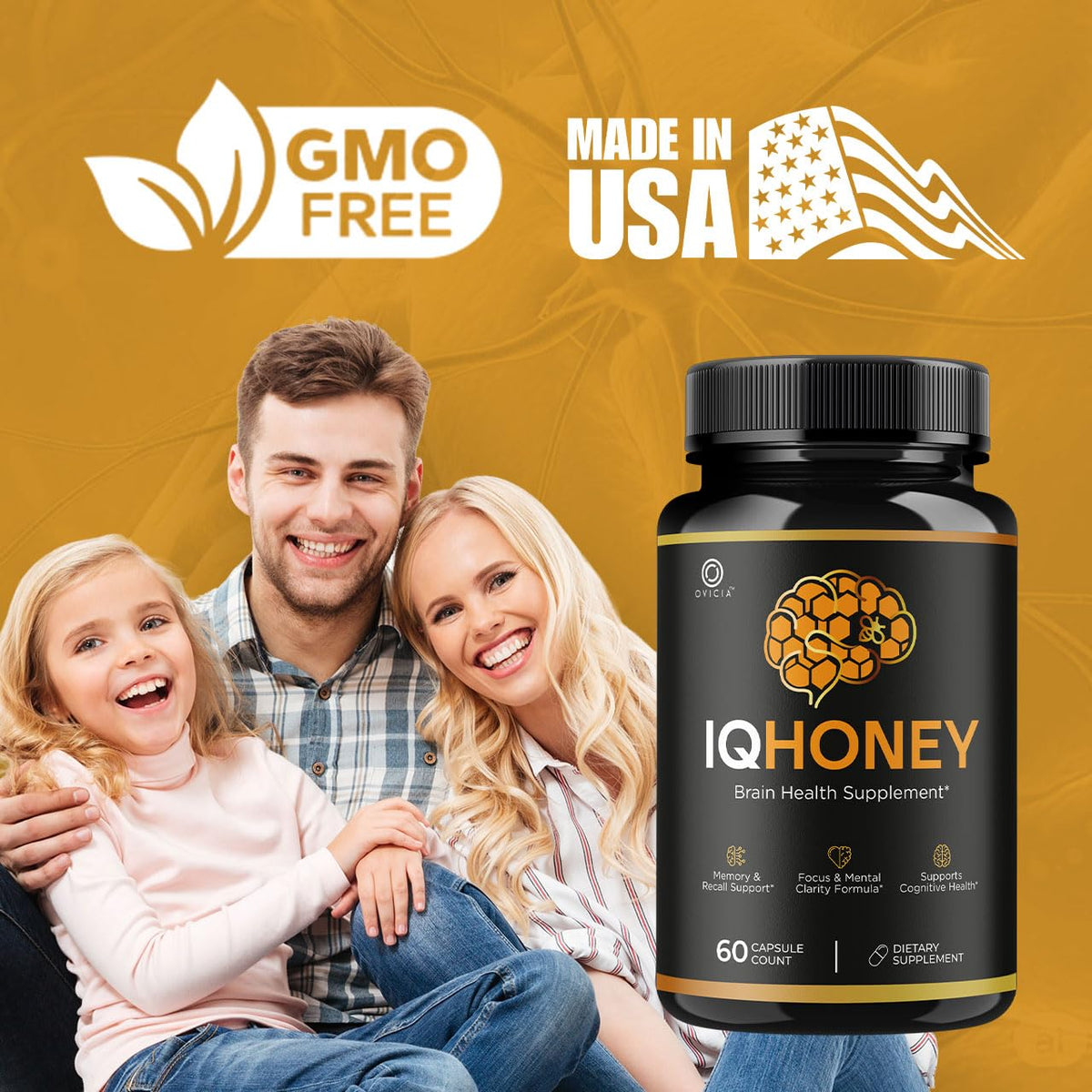 Emballage des capsules IQHoney OVICIA sur fond blanc