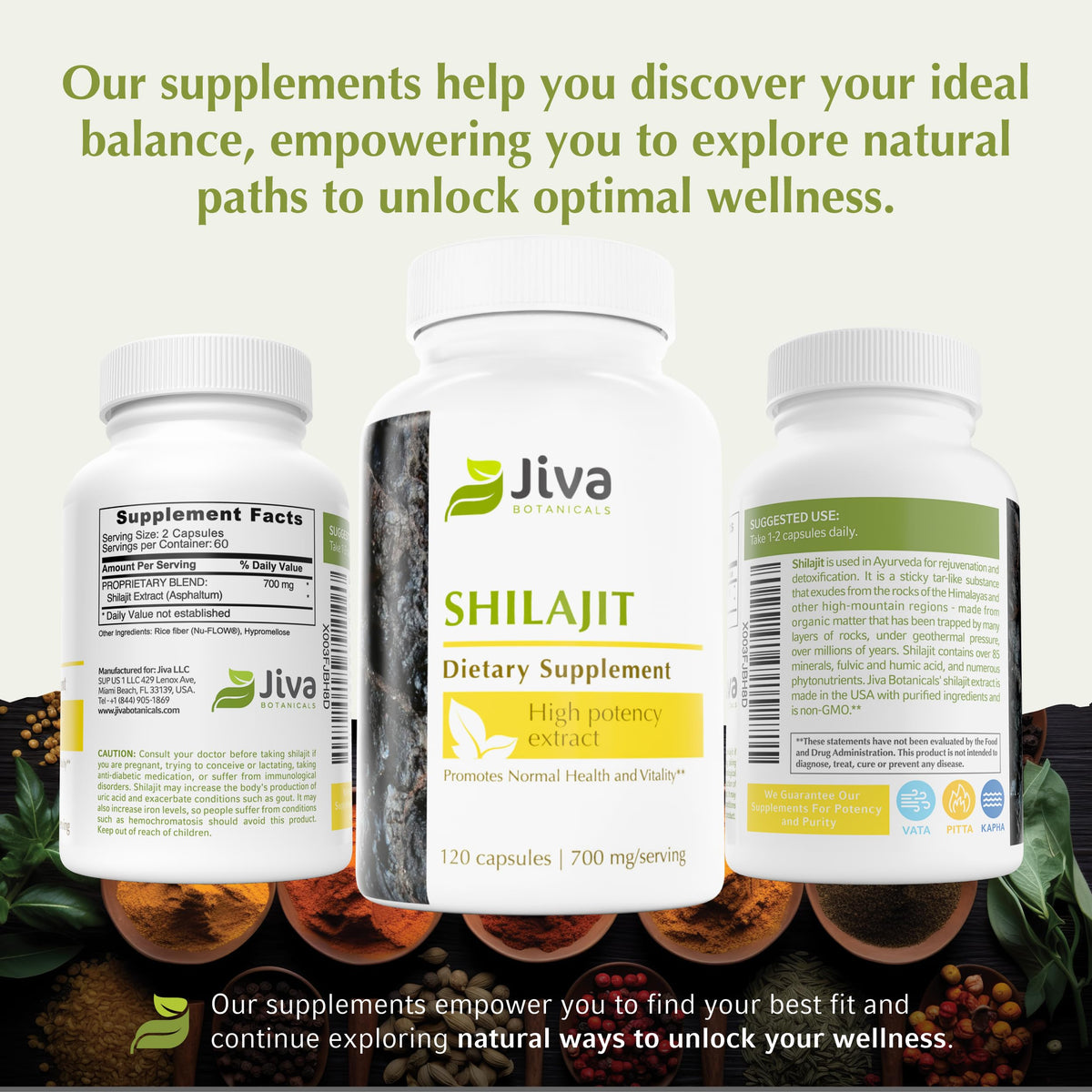 Emballage des capsules Jiva Botanicals Shilajit 700mg