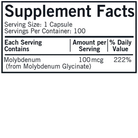 Emballage des capsules Kirkman Molybdène 100 mcg