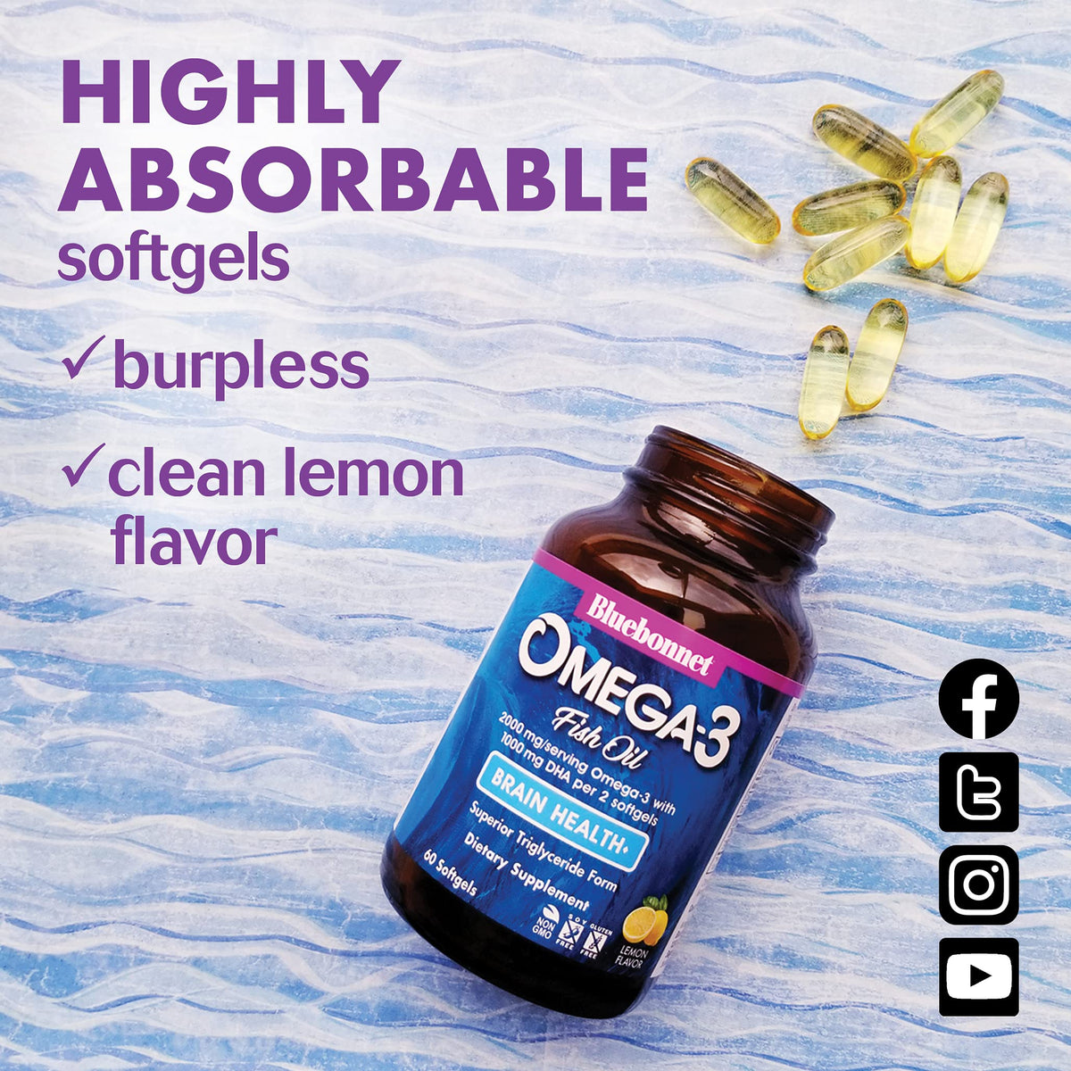Emballage des capsules Omega-3 BlueBonnet vue de face