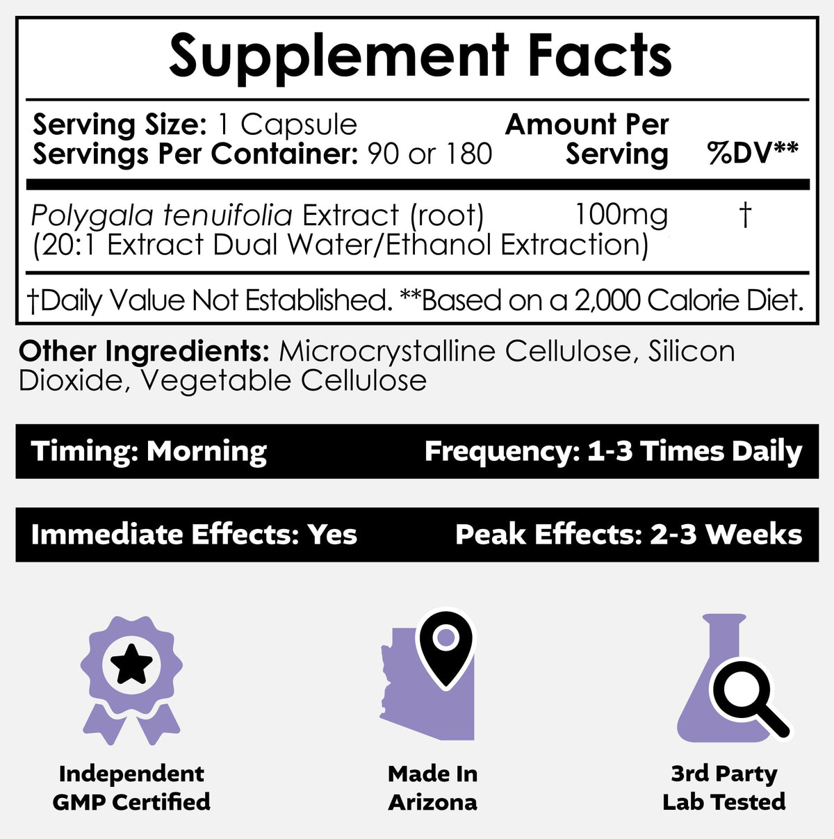 Emballage des capsules Polygala tenuifolia 100mg Nootropics Depot