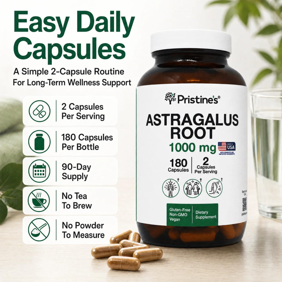 Emballage des capsules PRISTINE'S avec label Vegan