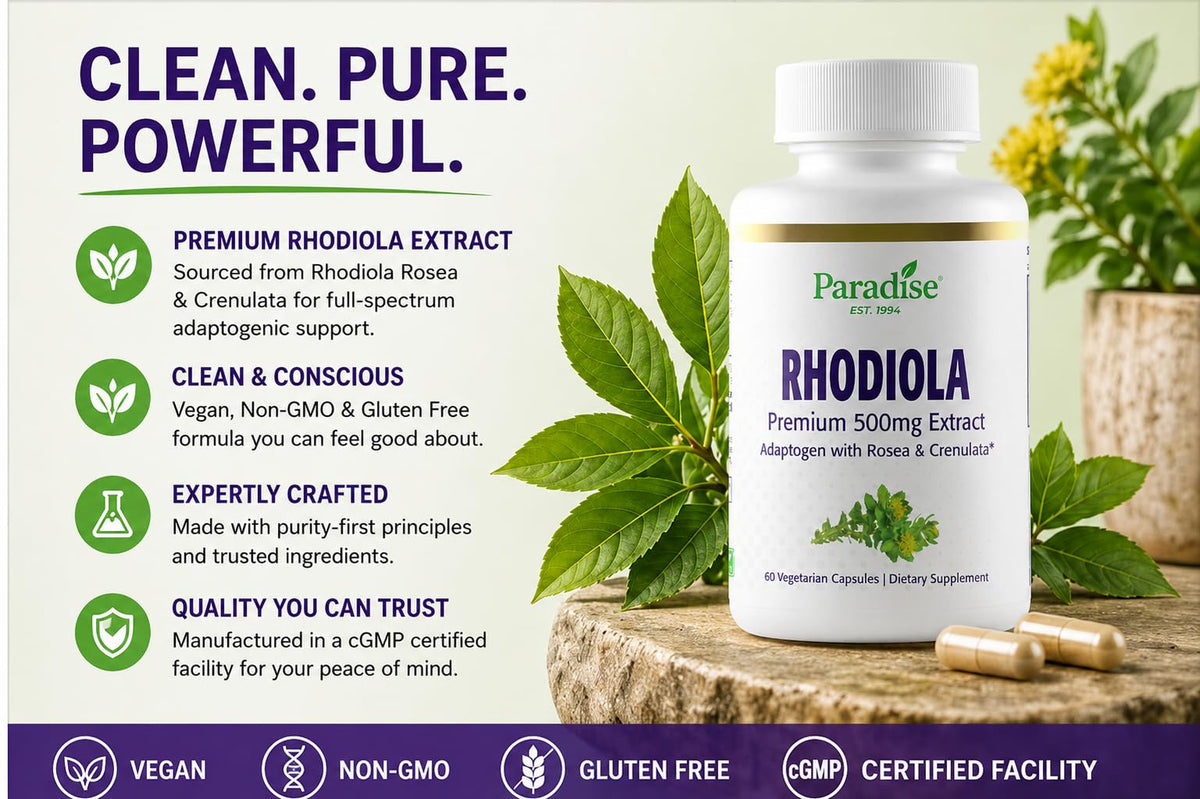 Emballage des capsules végétales d'extrait de Rhodiola Paradise Herbs