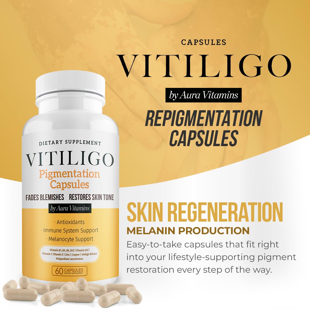 Emballage des capsules Vitiligo AURA VITAMINS avec étiquettes