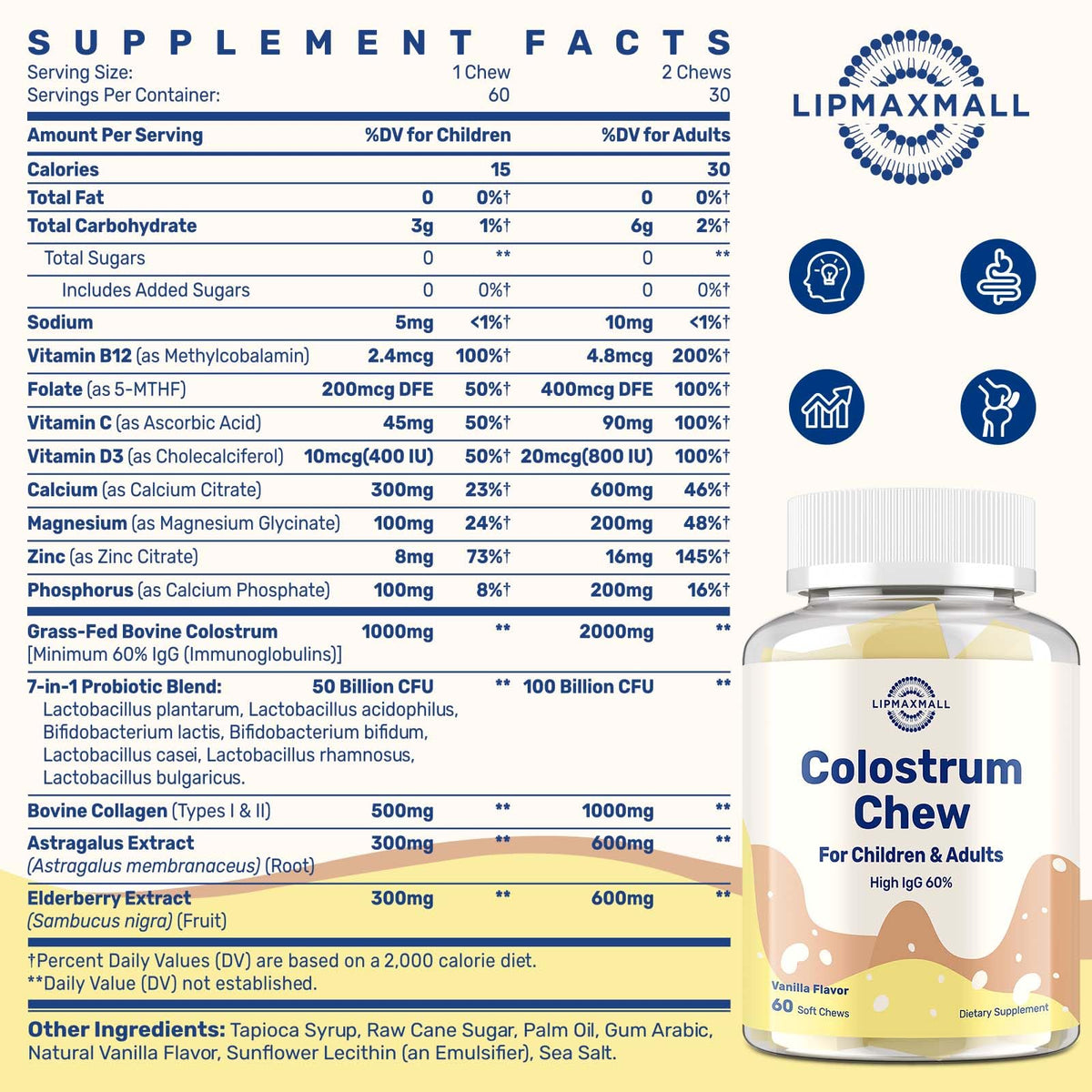 Emballage des chews de colostrum lipmaxmall
