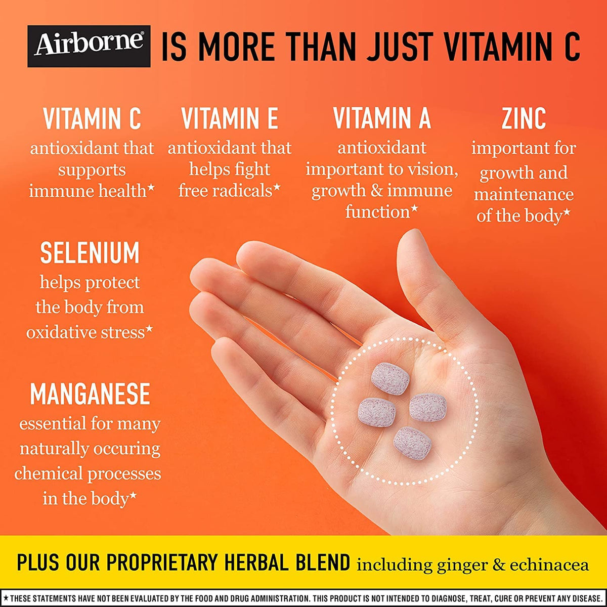 Emballage des comprimés à mâcher Airborne 1000mg Vitamine C