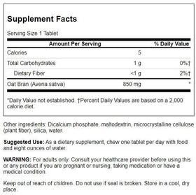 Emballage des comprimés à mâcher Swanson Oat Bran 850 mg