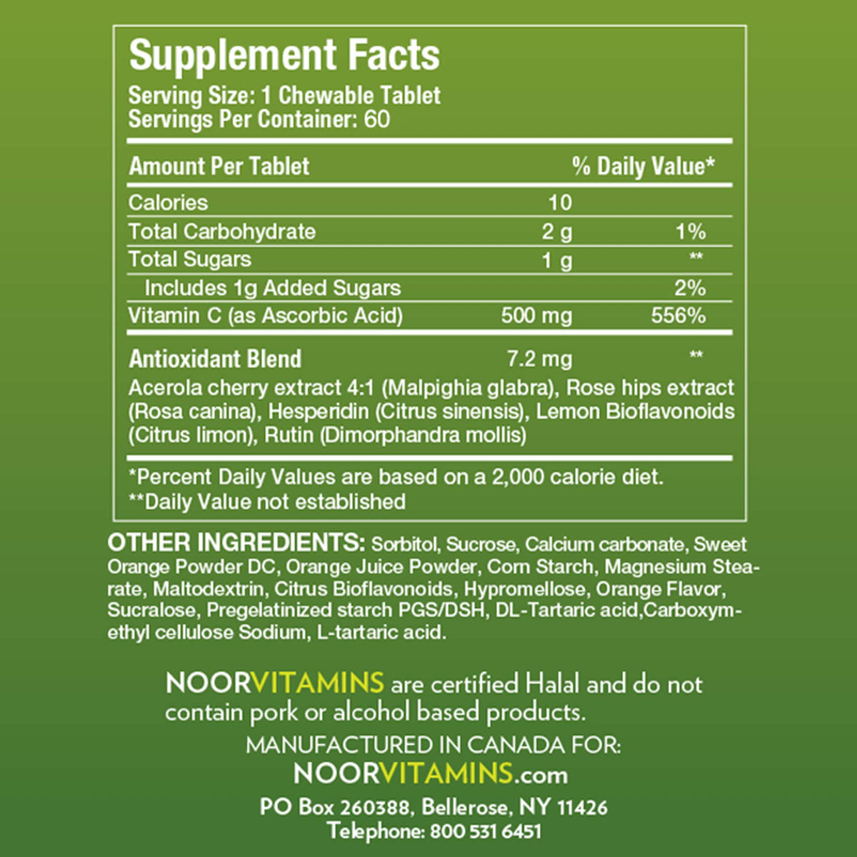 Emballage des comprimés à mâcher Vitamine C Halal Noor Vitamins