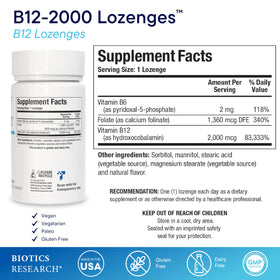 Emballage des comprimés B12-2000™ de BIOTICS RESEARCH