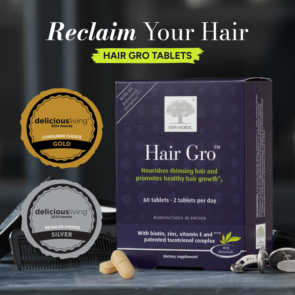 Emballage des comprimés Cheveux GRO de NEW NORDIC