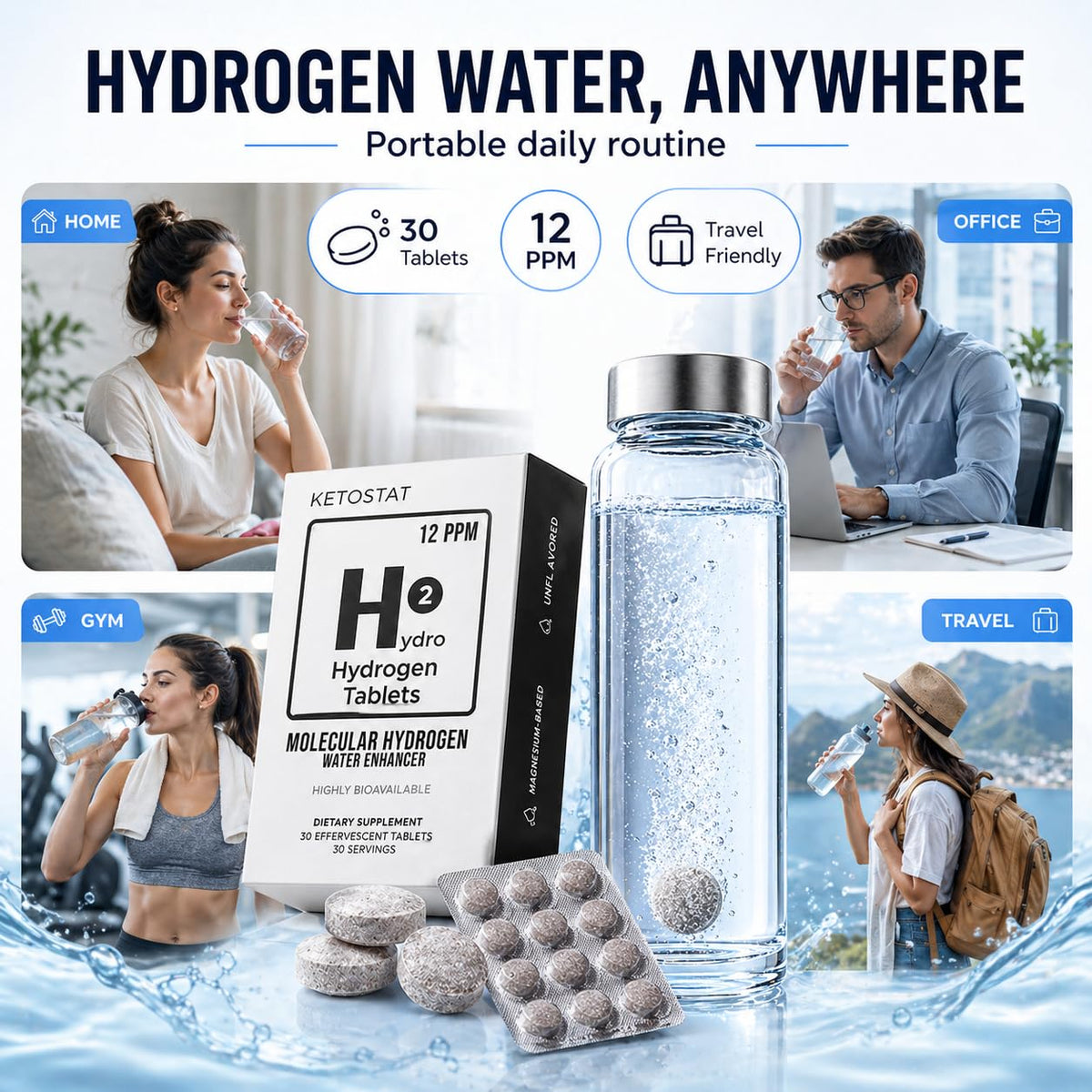 Emballage des comprimés d'eau hydrogénée HYDRO avec informations nutritionnelles