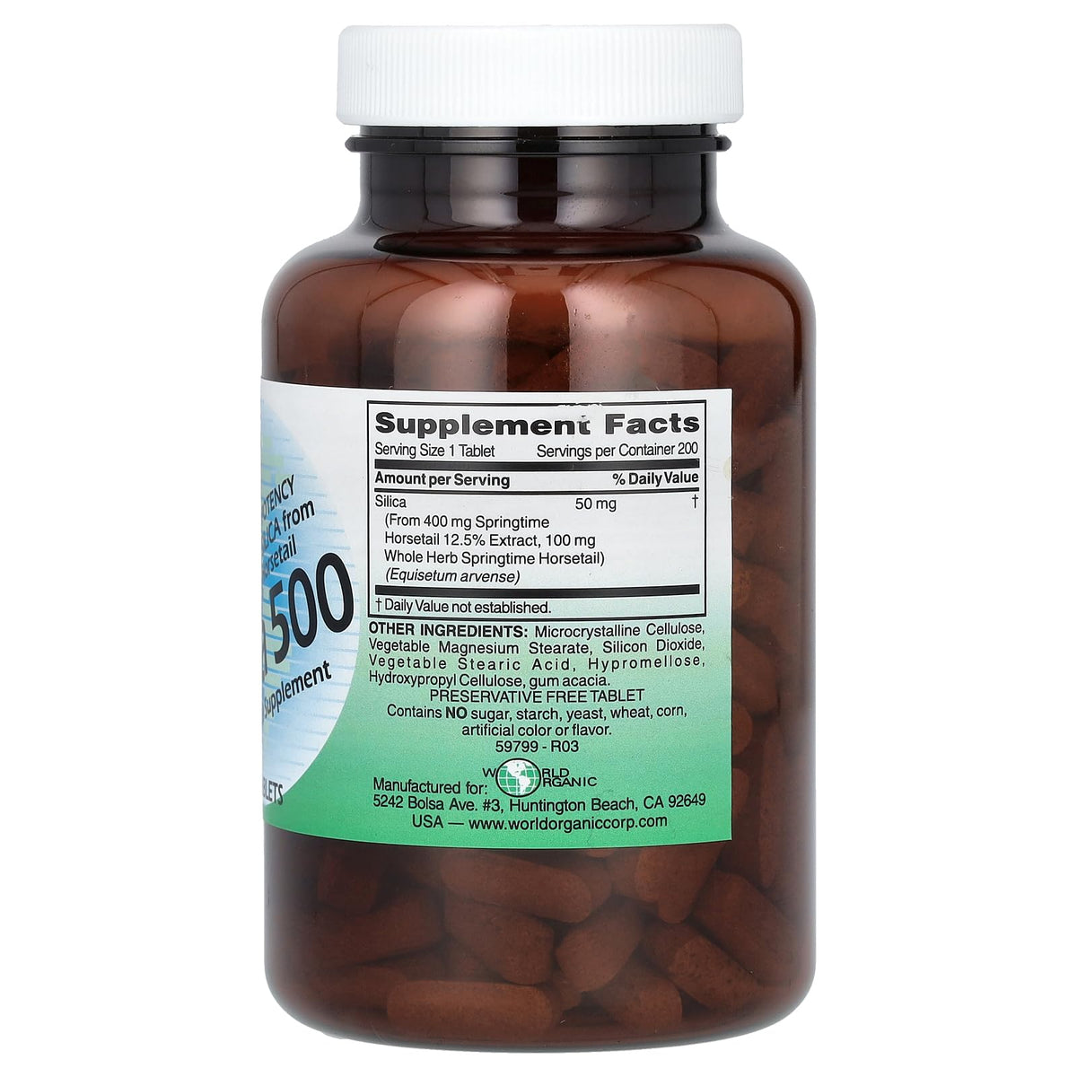 Emballage des comprimés de silice 500 mg World Organic