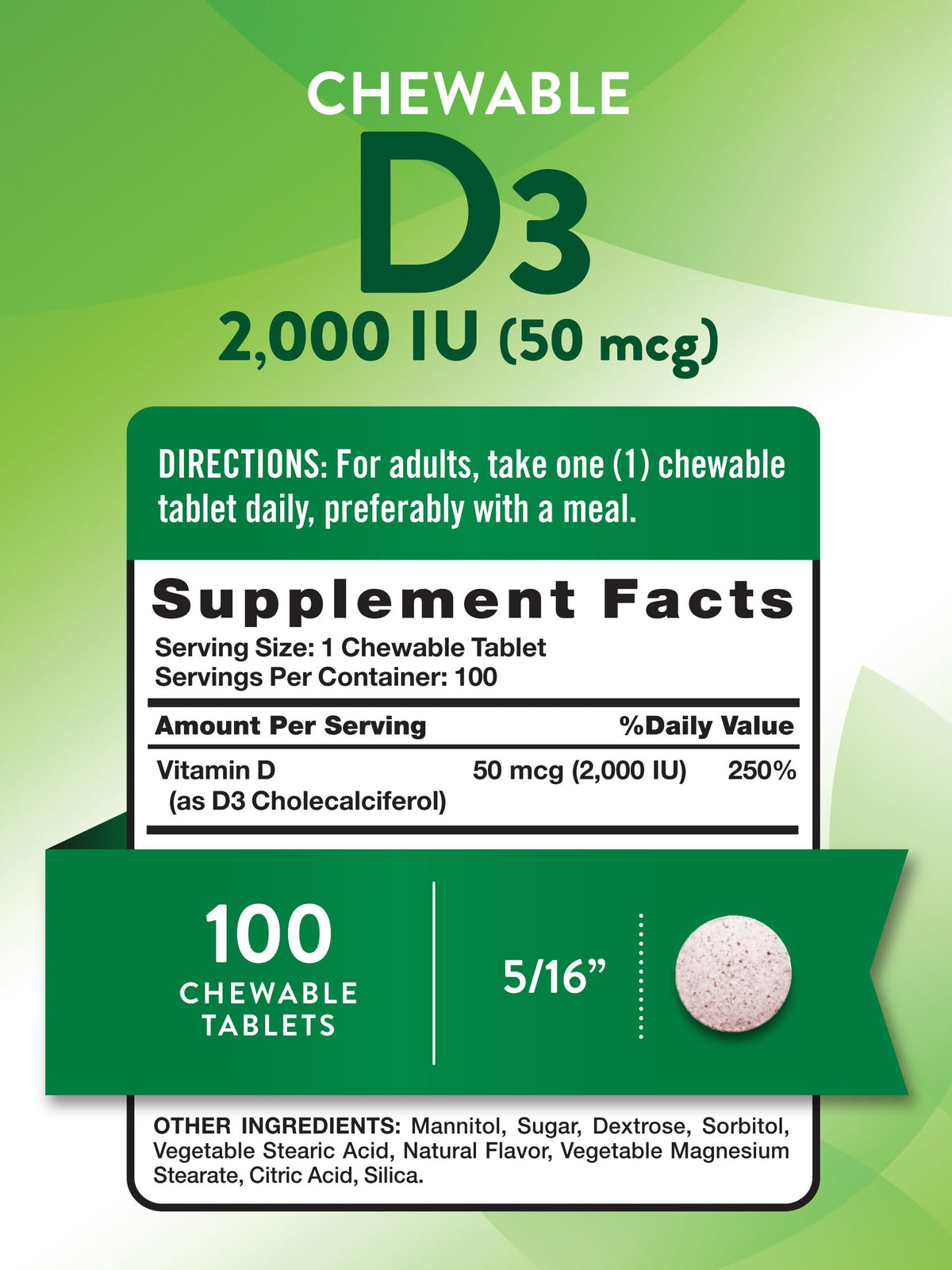 Emballage des comprimés de Vitamine D3 Nature's Truth