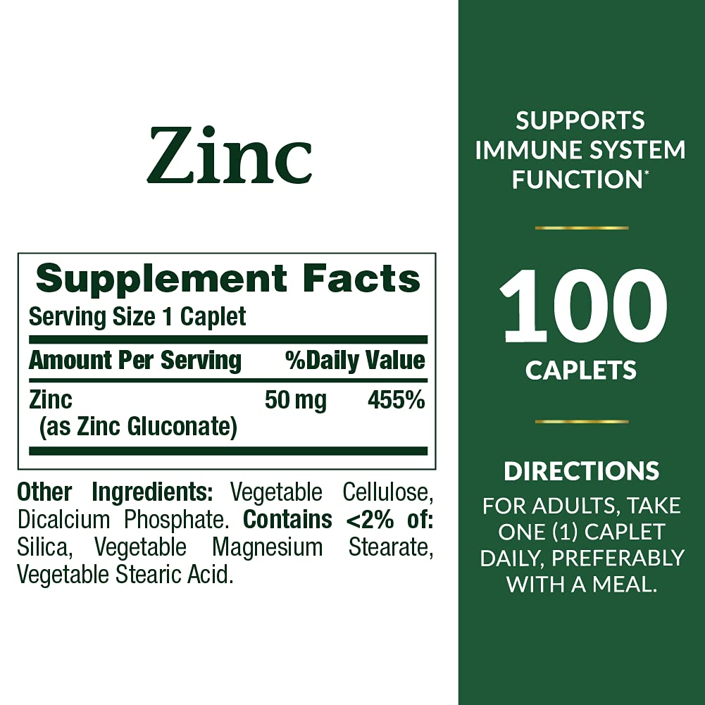 Emballage des comprimés de Zinc Nature's Bounty 50 mg