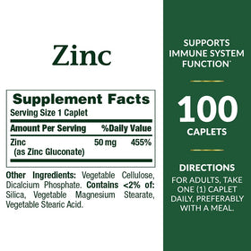 Emballage des comprimés de Zinc Nature's Bounty 50 mg