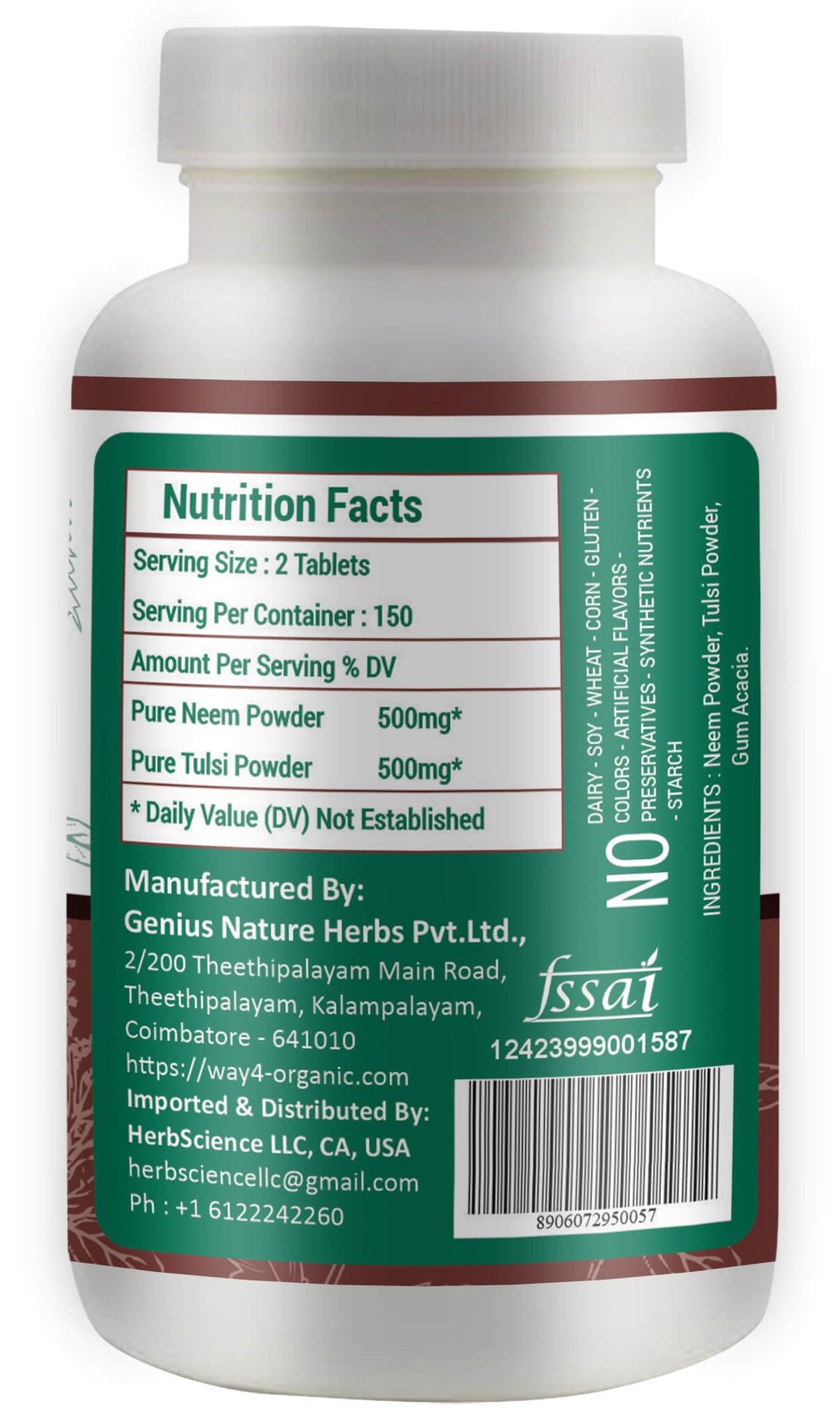 Emballage des comprimés Neem Tulsi WAY 4 ORGANIC W4O